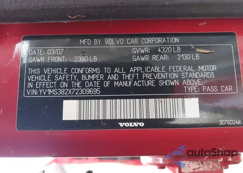 2007 Volvo S40 2.4I from USA, damaged, VIN YV1MS382X72309695